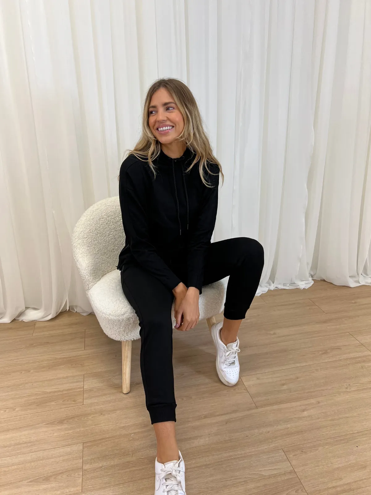 Rae Black Rib Detail Hoodie