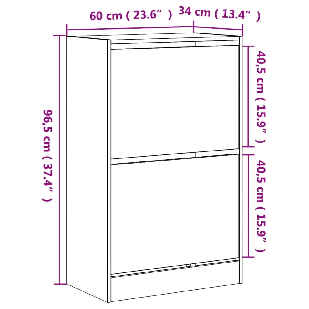 Shoe Cabinet Black 60x34x96.5 cm Engineered Wood