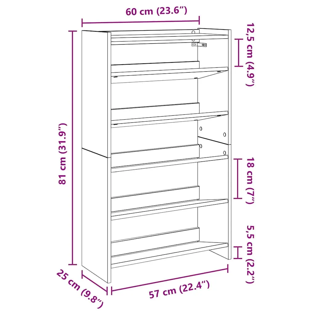 Shoe Rack Black 60x25x100 cm Engineered Wood