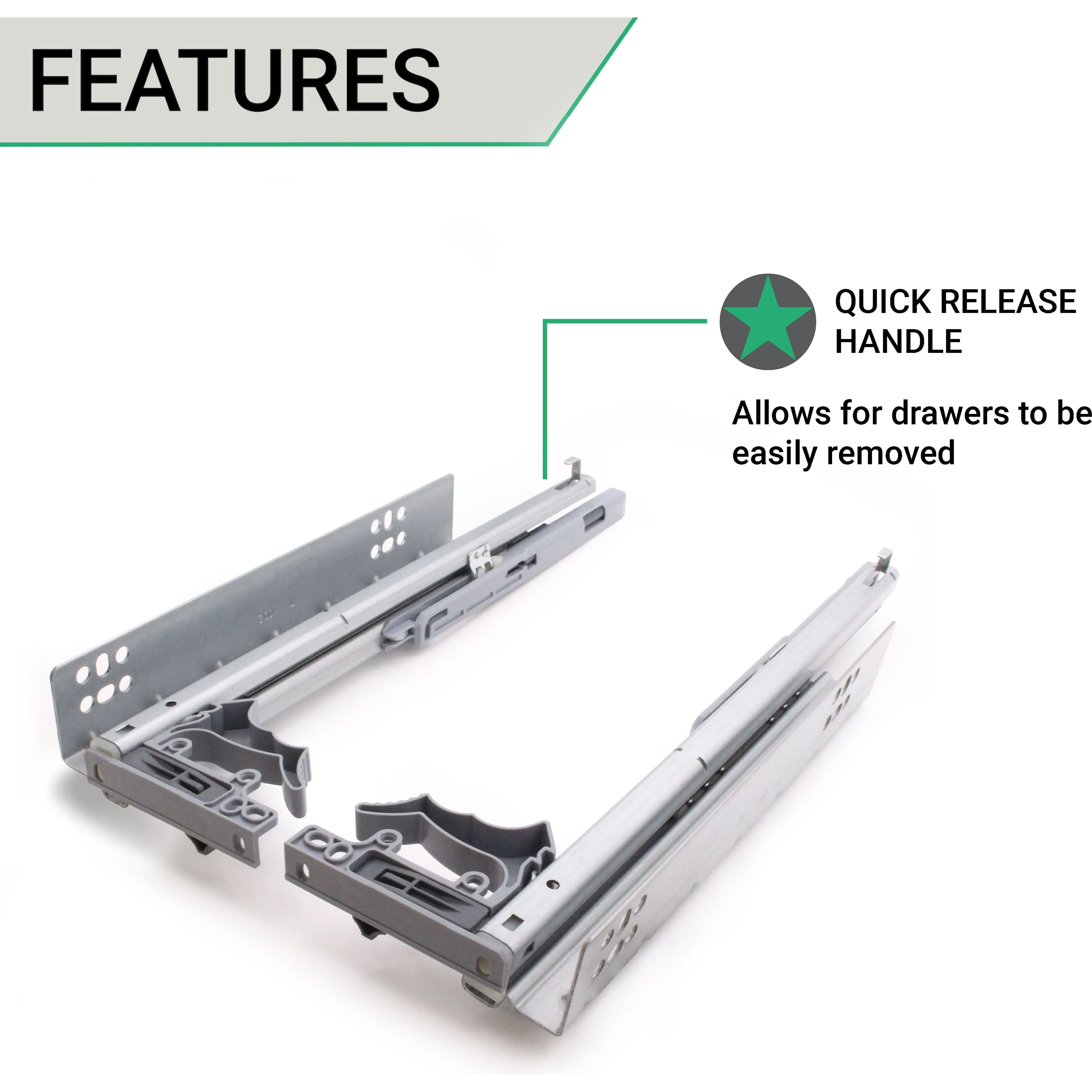 Soft Close Concealed Undermount Drawer Runners Double Extension 30kg Max 250mm