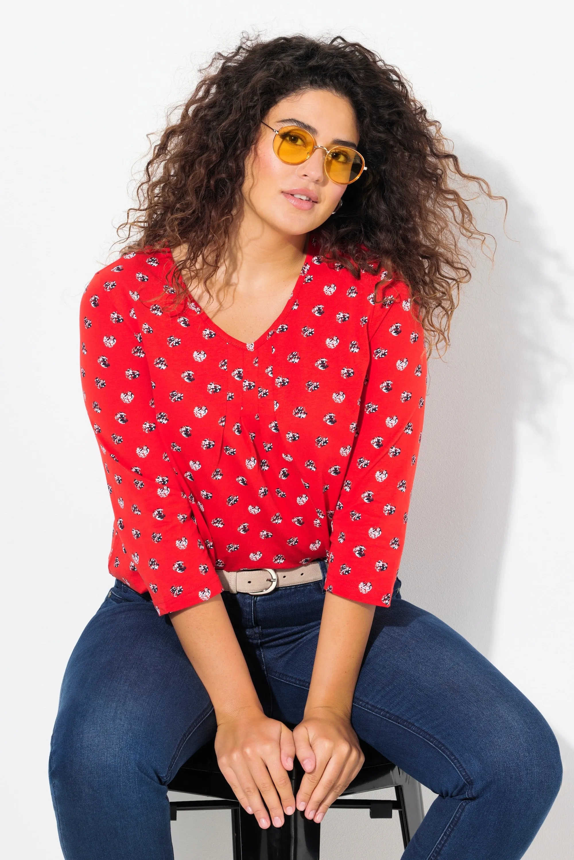 Ulla Popken Red Dot Print Top