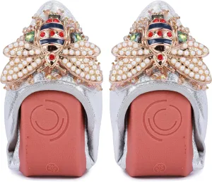 Women Ballet Flats Rhinestone Wedding Ballerina Shoes Foldable Sparkly Comfort Slip on Flat Shoes