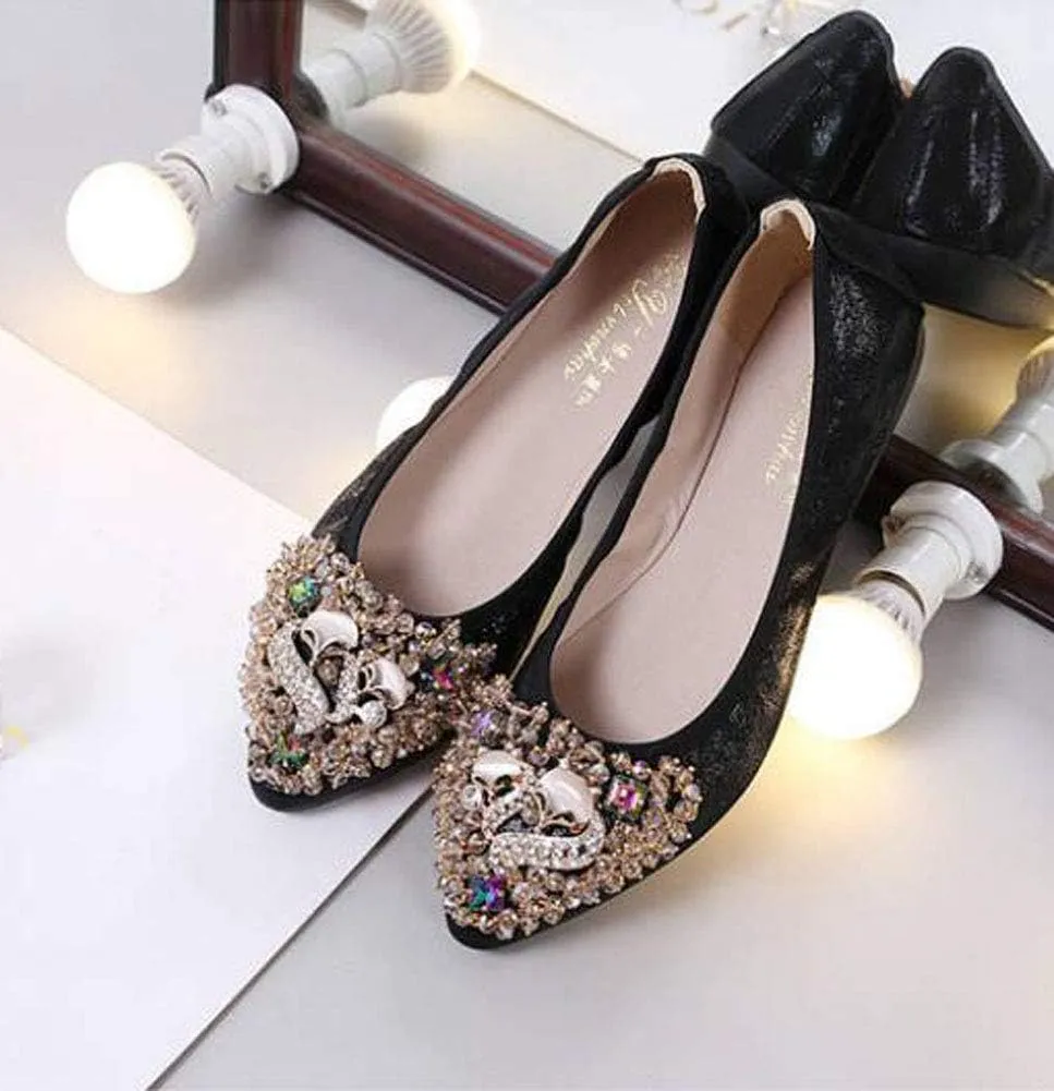 Women Ballet Flats Rhinestone Wedding Ballerina Shoes Foldable Sparkly Comfort Slip on Flat Shoes