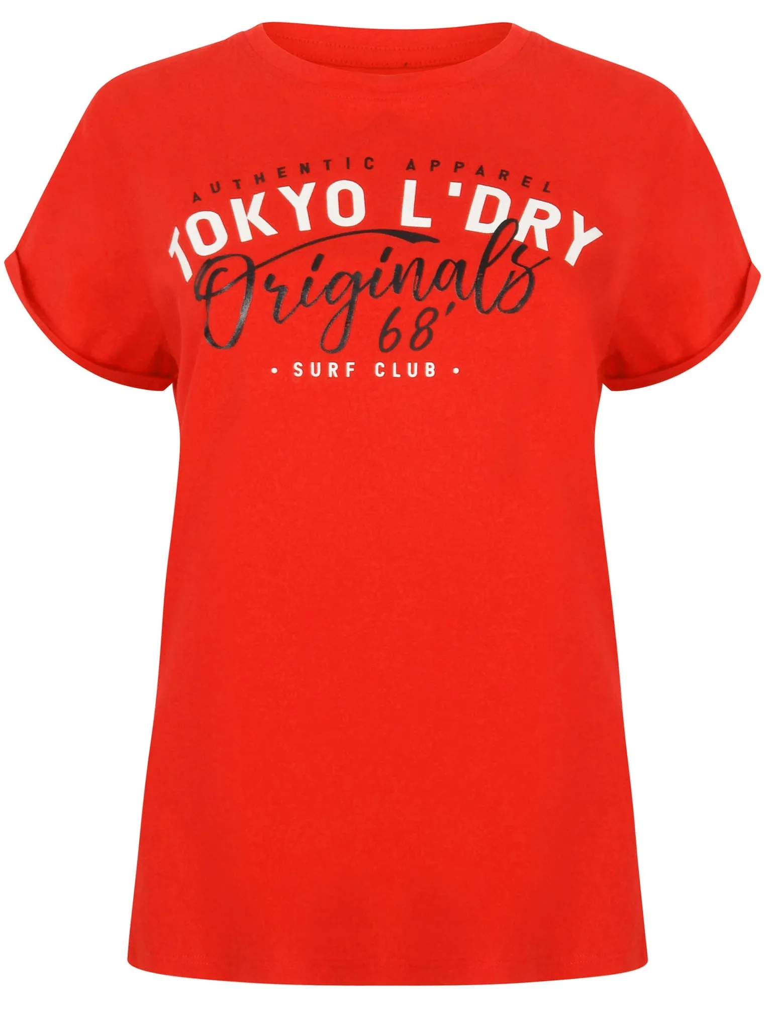 Womens Cotton T-Shirt with Turn-Up Sleeves In Lollipop Red - Tokyo Laundry