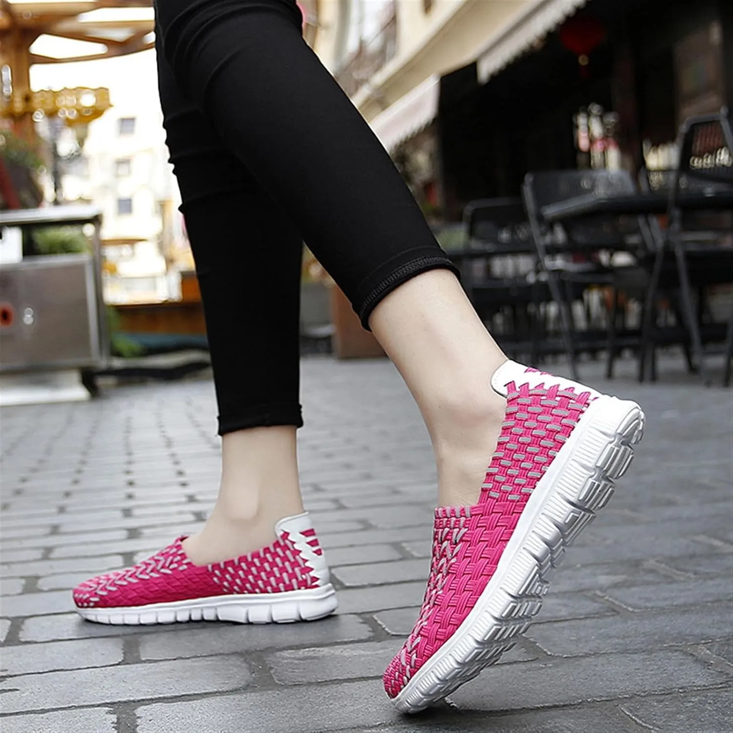 Women's Elastic Woven Walking Shoes Running Shoes Lightweight Breathable Gym Workout Shoes Flats Non Slip Sneakers