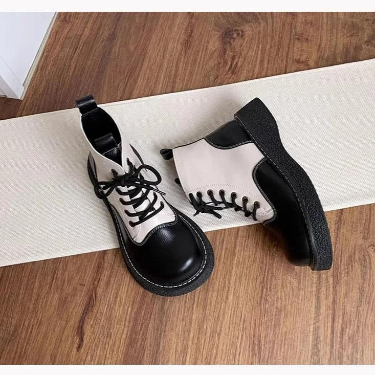 Women's Wide Toe Box Lace-up Color Blocking Boots